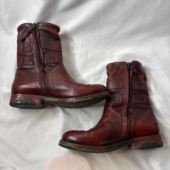 A.S.98 Airstep Women 7.5-8 / 38 Burgundy Red Leather Biker Ankle Boho Boots - Picture 6 of 16
